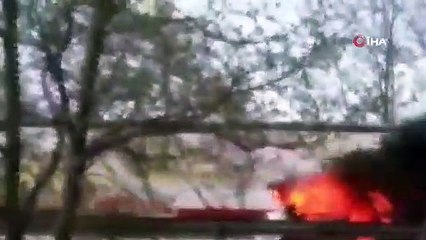 TEM Otoyolunda araç alev alev yandı