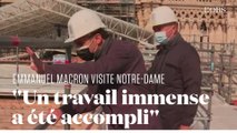 Emmanuel Macron sur le chantier de Notre-Dame évoque le 