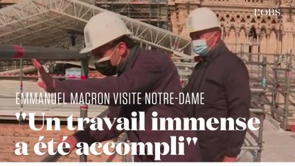 Emmanuel Macron sur le chantier de Notre-Dame évoque le "volontarisme" et l'"espoir"