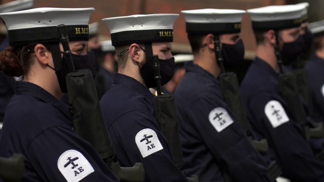 Royal Navy sailors and Marines prepare to take part in Prince Philip's funeral