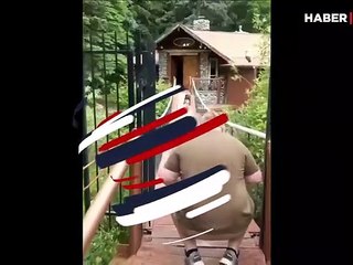 Köprüden korkan köpeğin fobisini yendiği anlar kamerada