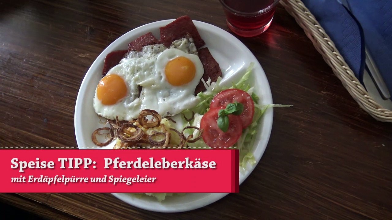Speise TIPP Pferdeleberkäse mit Spiegeleier und Erdäpfelpürre