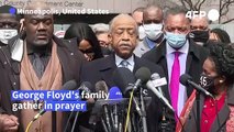 Floyd family and civil rights leaders pray during closing arguments in Chauvin trial
