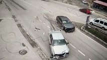 Amasya'da iki otomobilin kafa kafaya çarpıştığı kaza kamerada
