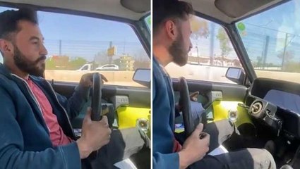 Direksiyonsuz otomobil kullanarak faciaya davetiye çıkaran sürücü yakalandı