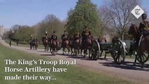 Prince Philip - King's Troop Royal Horse Artillery make way to funeral at Windsor Castle