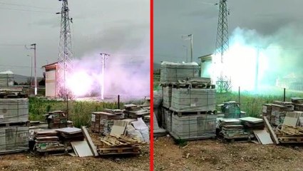 Kısa devre yapan trafo adeta bir bomba gibi patladı! İlginç anlar kamerada