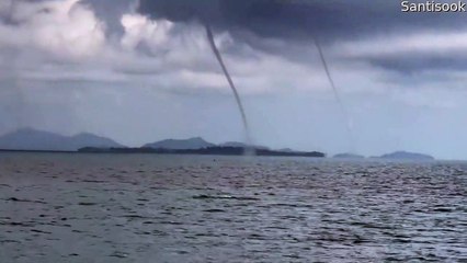 Twin Waterspouts Touchdown in Thailand