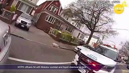 NYPD officers hit with Molotov cocktail and liquid chemical in face