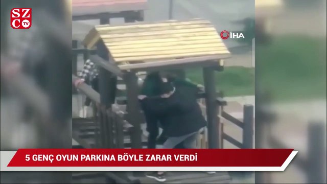 Oyun parkına zarar veren 5 genç kamerada