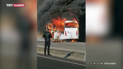 İşçi servisi yandı: 18 işçi son anda kurtuldu