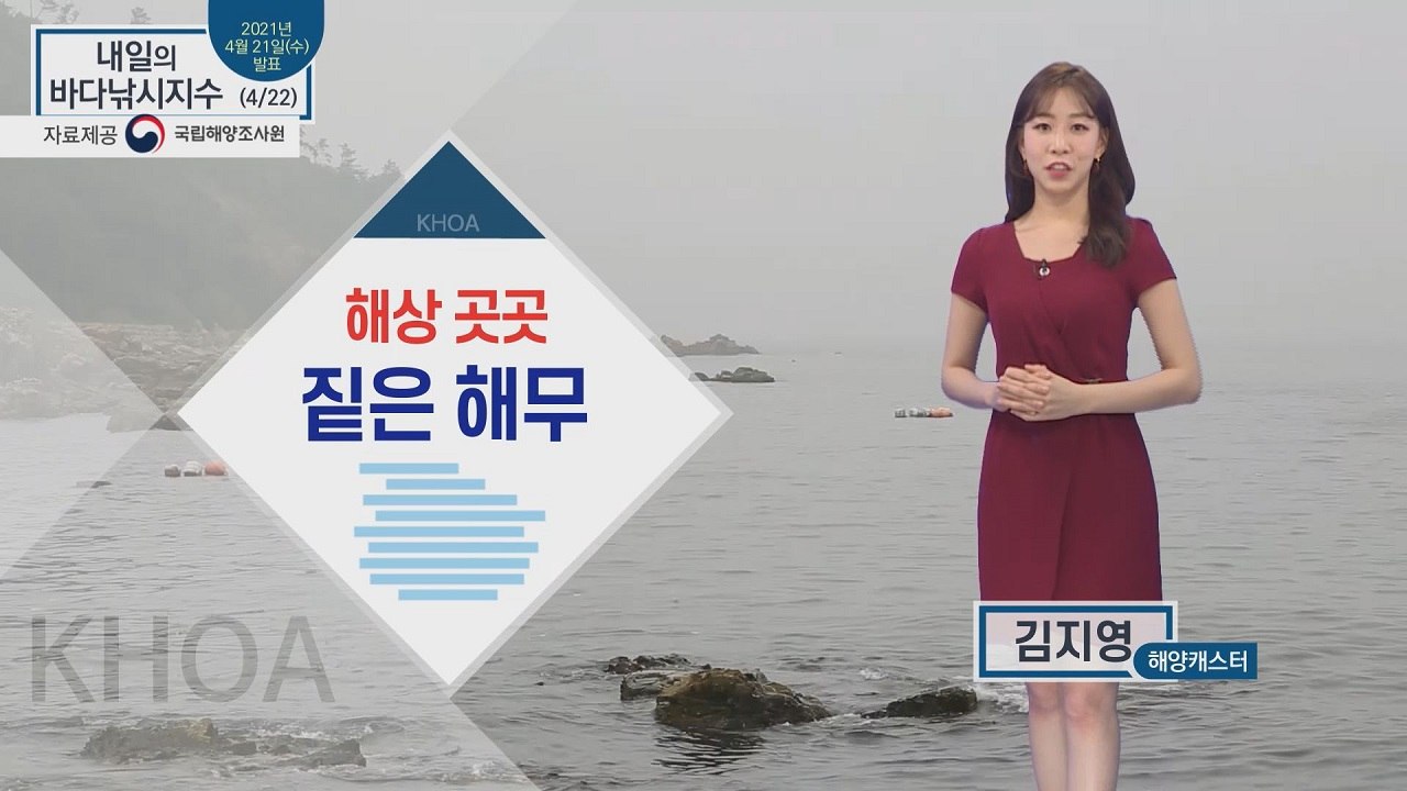 [내일의 바다낚시지수] 4월 22일 목요일, 해상 곳곳 짙은 해무, 동해 수온 회복...