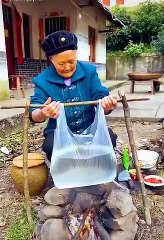 Natural LifeStyle ! Grandma Cooking food at field with natural