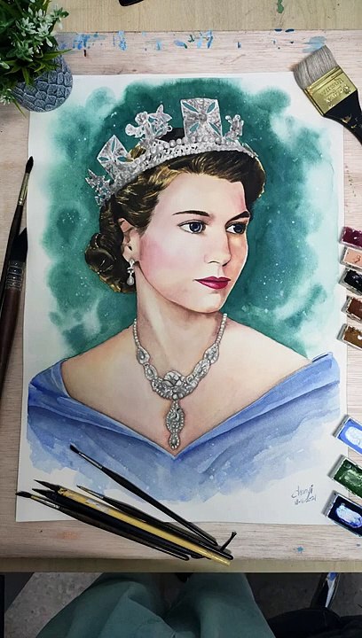 QUEEN ELZABETH II Drawing Watercolor Painting - video ...