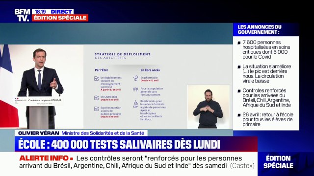 Olivier Véran: En aucun cas, un autotest, s'il est négatif, ne doit être considéré comme un bon pour relâcher les gestes barrières