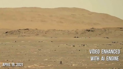 Helicopter Ingenuity’s flight on Mars in 4K with dust swirling (enhanced video s