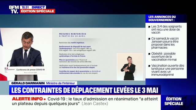 Gérald Darmanin: Avant l'embarquement, les passagers devront déclarer le lieu dans lequel ils effectueront leur quarantaine en France