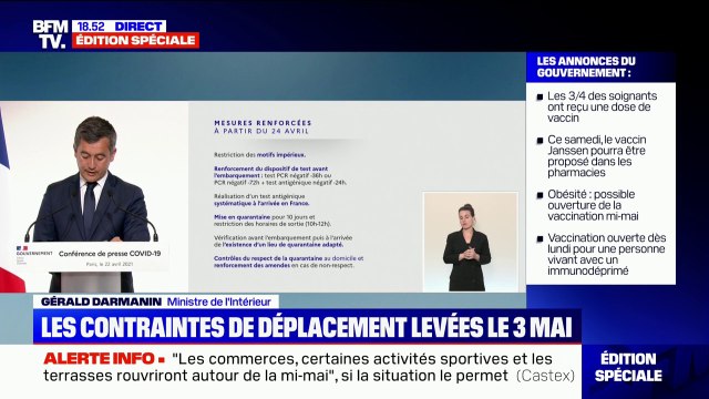 Gérald Darmanin: les personnes en quarantaine ne pourront sortir pour motif impérieux qu'entre 10h et 12h