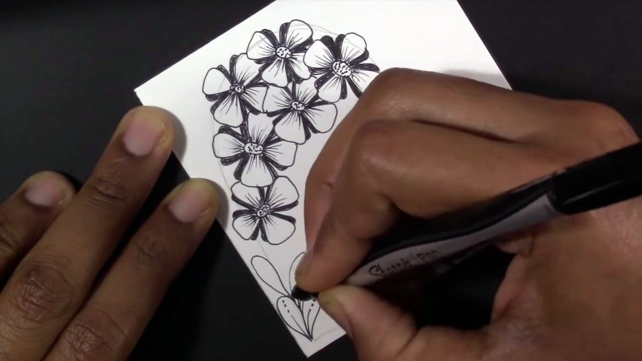 Easy Zentangle - Meditative Valentine Art - Hearts And Flowers.