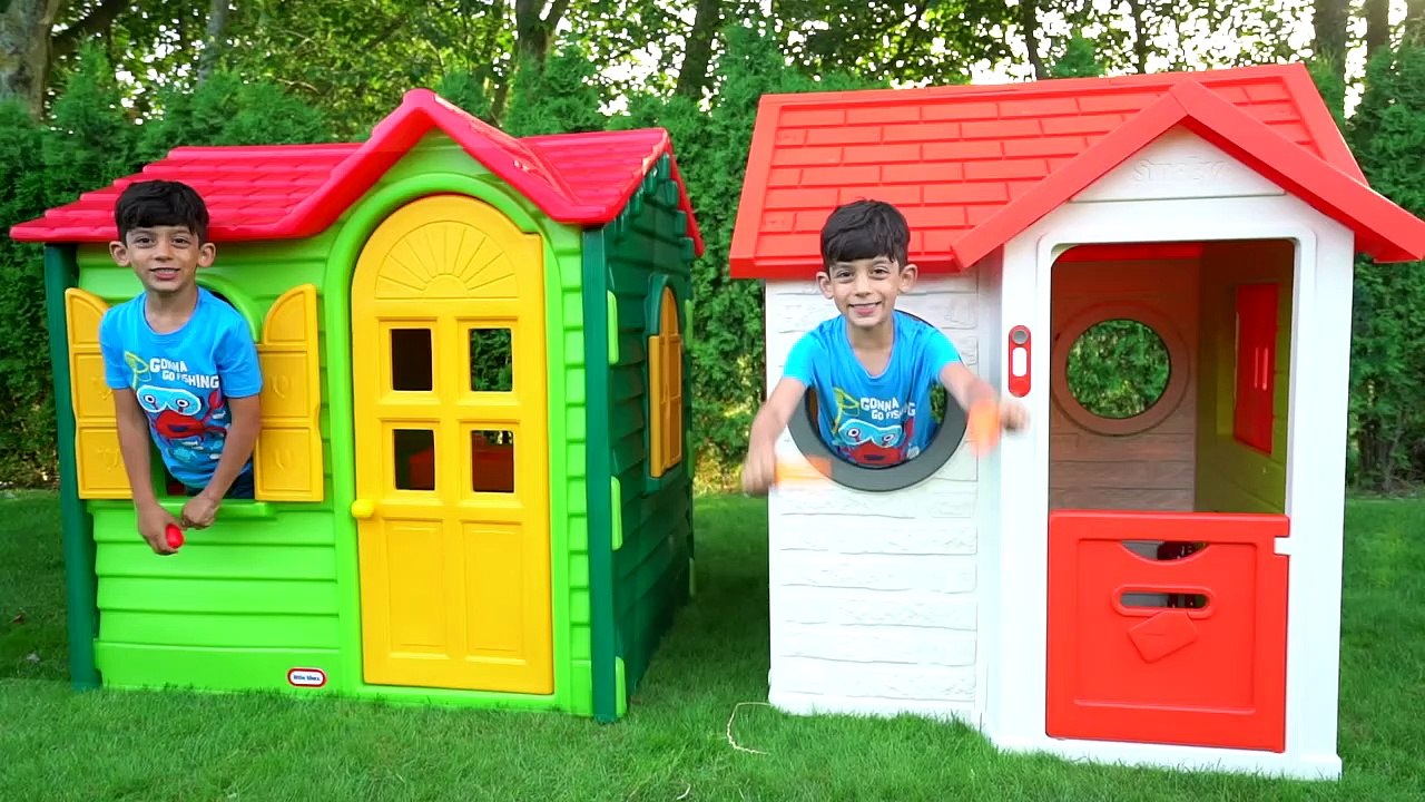 Jason Pretend Sell Fruits And Vegetables In Playhouse For Kids
