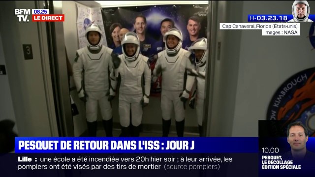 Thomas Pesquet et ses coéquipiers se dirigent vers le pas de tir