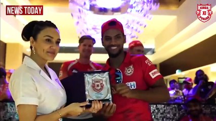 KXIP owner Preity Zinta get hug from Chris Gayle & KL Rahul as KXIP Team celebrates their Win in IPL