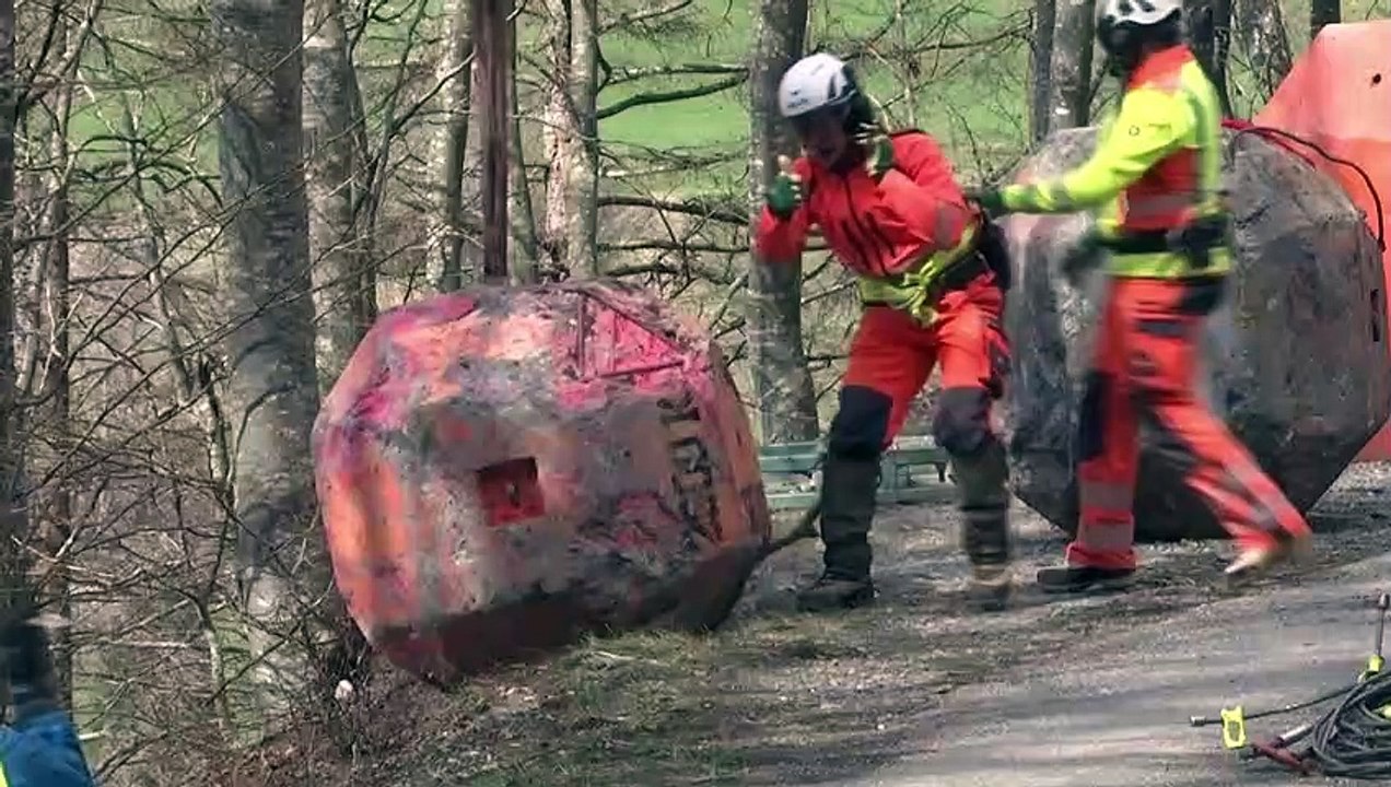 Neon Orbs Are Rolled Down Swiss Mountain by Scientists Researching Rockfall Trajectories