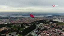 Çamlıca Tepesi'ne çekilen dev Türk bayrağı törenine Cumhurbaşkanı Erdoğan katıldı