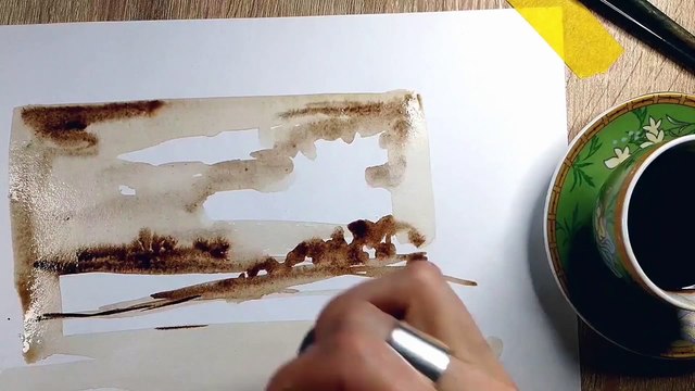 Кофейный пейзаж. Живопись при помощи кофе.