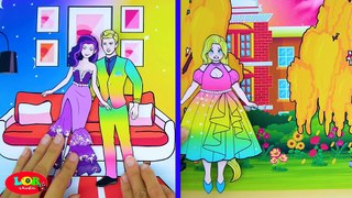 Paper Dolls Dress Up - Rainbow Rapunzel Daughter vs Mother Weight Loss Dress - Barbie Story & Crafts