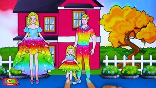 Paper Dolls Dress Up - Rainbow Rapunzel Family Elsa Princess Dress - Barbie Story & Crafts