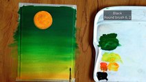 Easy Poster Colour Painting Tutorial For Beginners/ Easy Green Moonlight  Poster Colour Painting