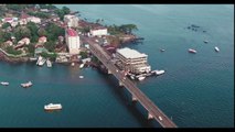 Amazing Aerial View Of A Beautiful Island & Ocean With Boats 8k