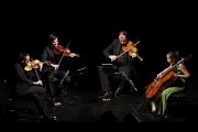 French Quatuor Tana plays 3 Shadows by Yann Robin in La Plantation concert hall, Beijing.
