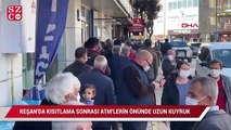 Keşan'da kısıtlama sonrası banka ve ATM'lerin önünde uzun kuyruk