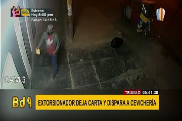 Trujillo: cámara capta a extorsionador disparando frente a un negocio