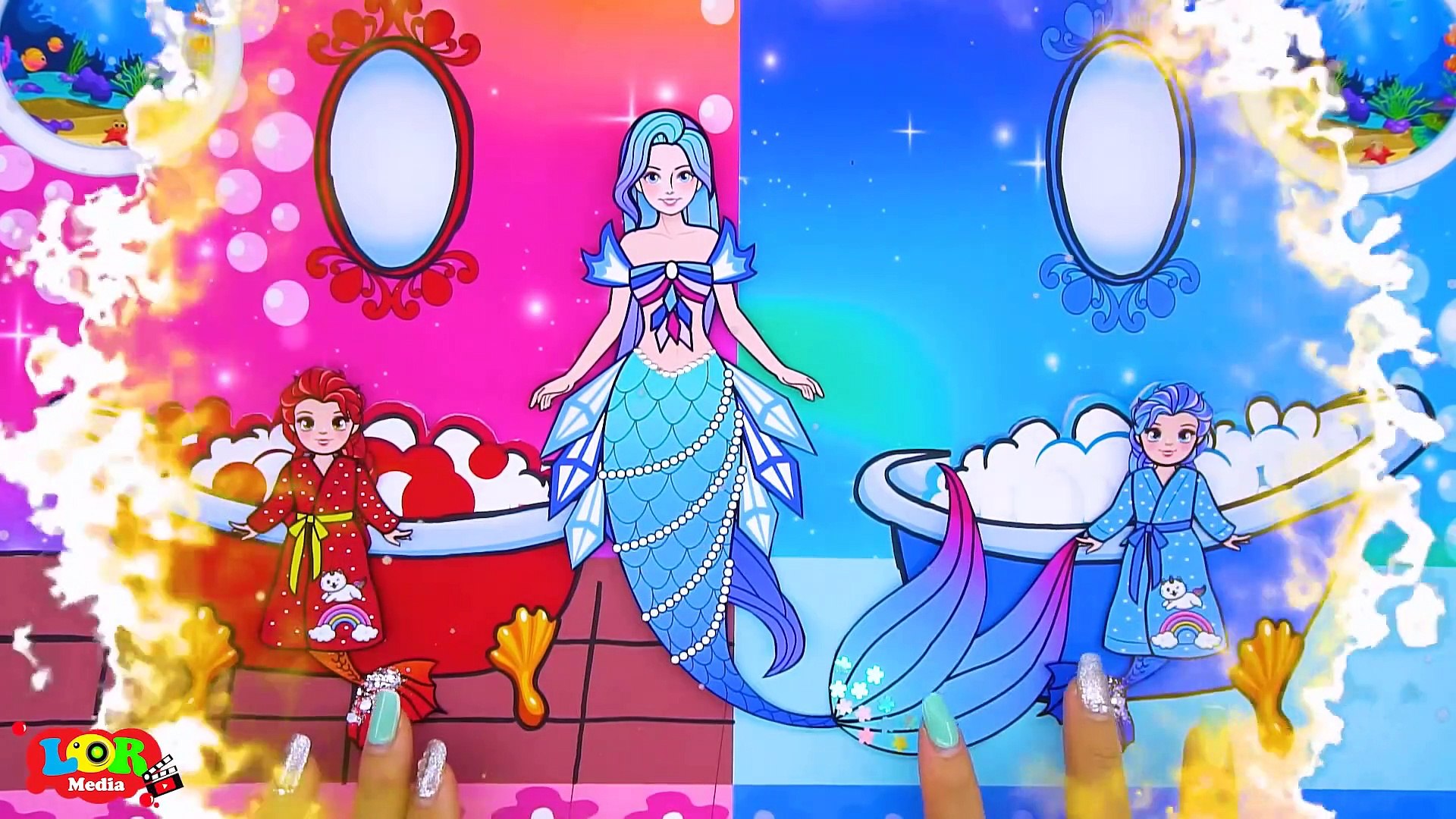 Paper Dolls Dress Up - Rapunzel Mermaid Daughter & Mother Princess Dress -  Barbie Story & Crafts