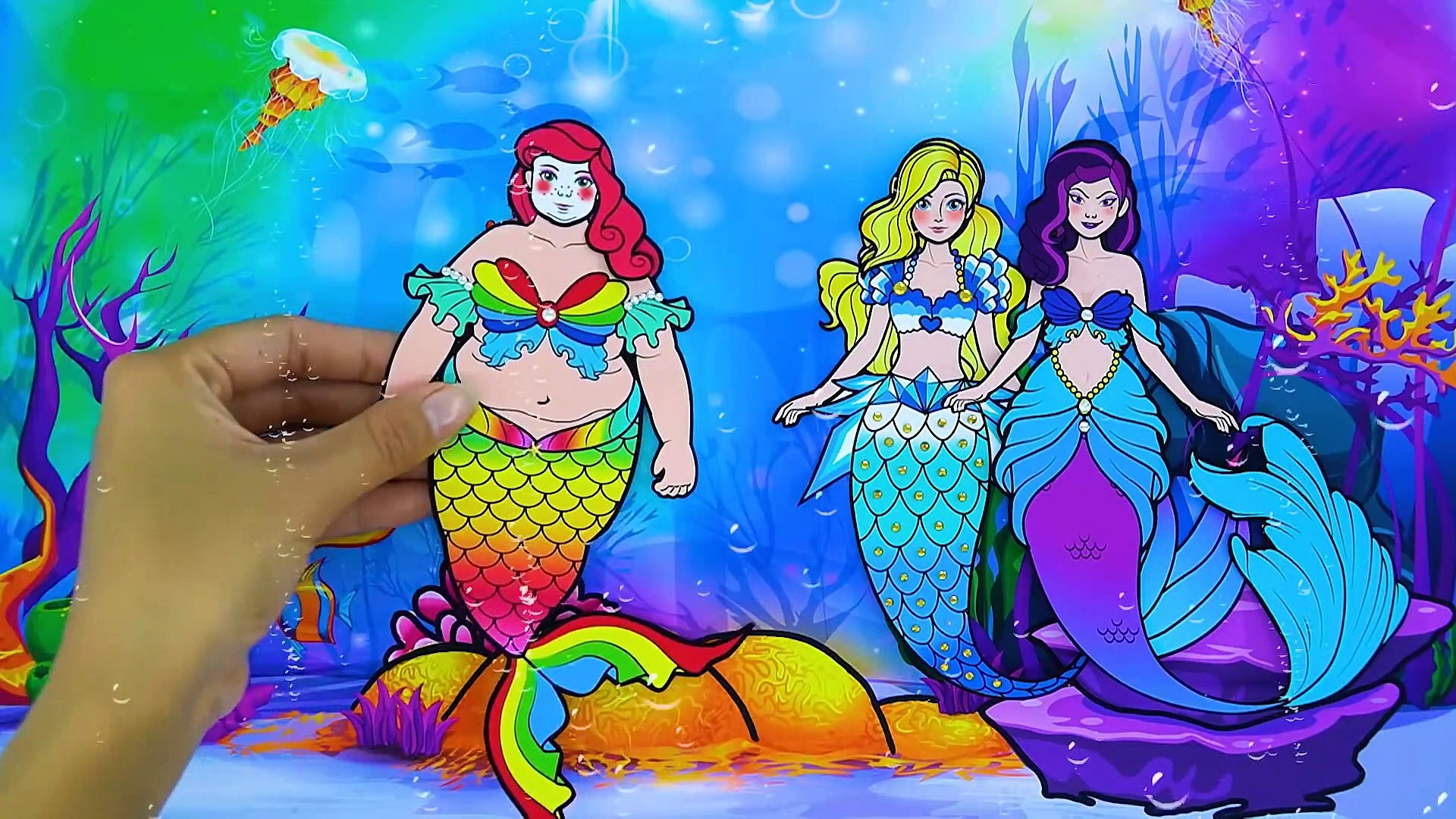 Paper Dolls Dress Up Costume Mermaid Rapunzel vs Sadako Family Dress Barbie Story Crafts