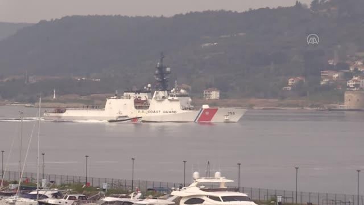 ÇANAKKALE - ABD sahil güvenlik gemisi "USCGC Hamilton" Çanakkale Boğazı'ndan geçişine başladı