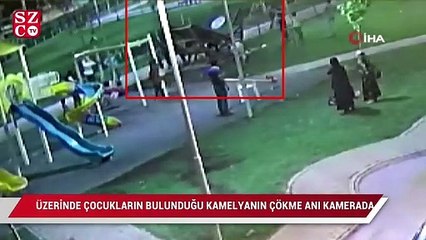 Üzerinde çocukların bulunduğu kamelyanın çökme anı kamerada