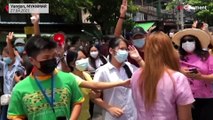 Flash mob protest coup in Yangon streets