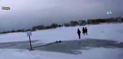 Buz kırıldı kadın suya gömüldü