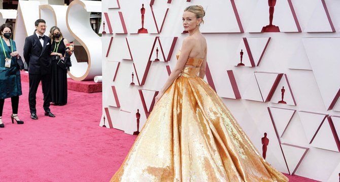 Carey Mulligan Wore a Gold Crop Top With a Princess Skirt to the 2021 Oscars