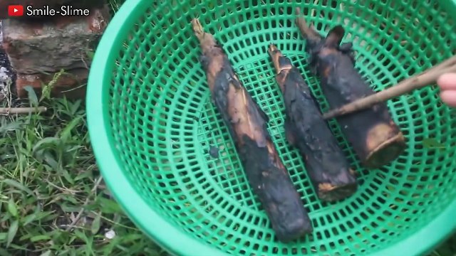 Asmr (Rebung Bakar) Grill Firewood & Eat Grilled Bamboo Shoots With Shrimp Sauce.