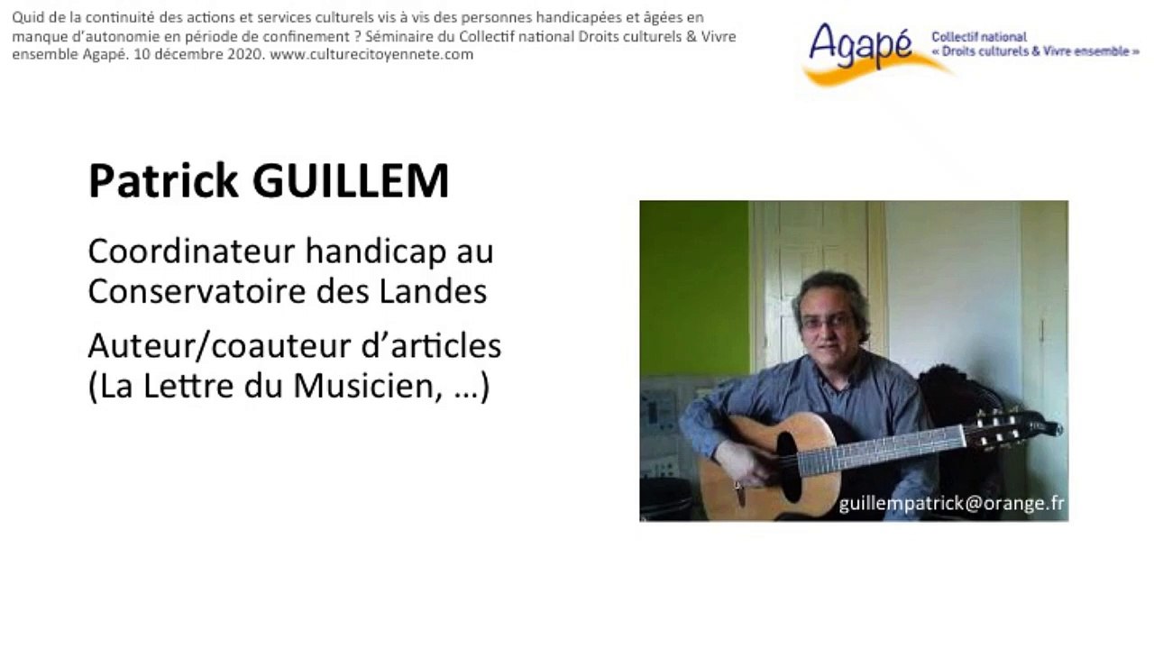 Patrick Guillem, intervenant à la rencontre du Collectif Agape, 10/12/2020