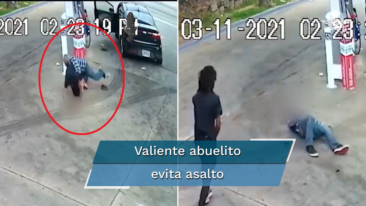 Abuelito derriba a joven armado que intentaba robarle su auto