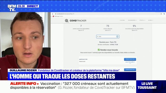 Vaccination: Guillaume Rozier rapporte que 327.000 créneaux sont actuellement disponibles sur Vite ma dose