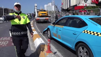 Taksim'de çekiciden düşen taksinin sürücüsü çılgına döndü