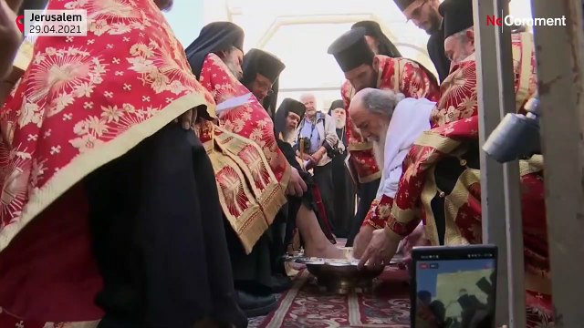 Greek-Orthodox Patriarch performs 'washing of the feet' in Jerusalem