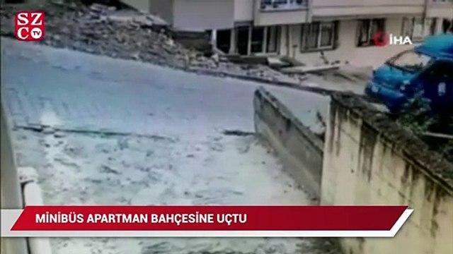 Maltepe’de freni tutmayan minibüs apartman bahçesine uçtu